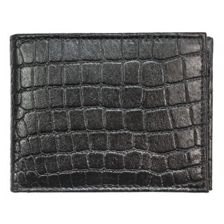 Mens Black Croc embossed Leather Bi fold Wallet