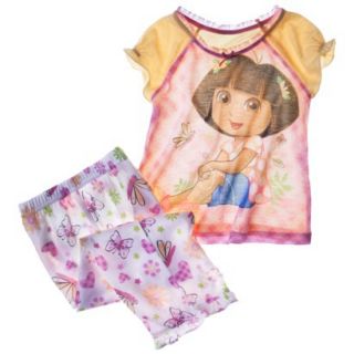 Dora the Explorer Toddler Girls 2 Piece Short Sleeve Pajama Set   Yellow 4T