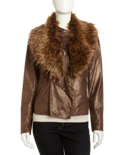 Faux Leather & Fur Jacket, Chocolate