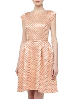 Metallic Brocade Fit And Flare Dress, Melon
