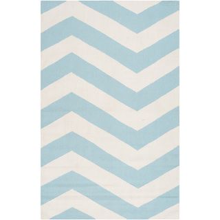 Handwoven Skychevron Aqua Wool Rug (9 X 13)