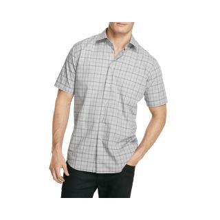 Van Heusen Short Sleeve No Iron Button Front Shirt, Gray, Mens