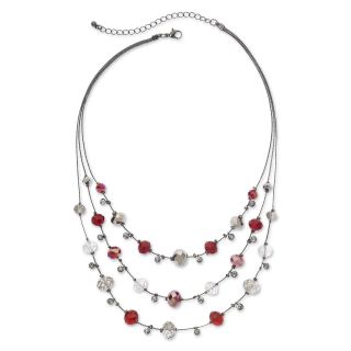 Red, Hematite & Clear Bead 3 Row Illusion Necklace