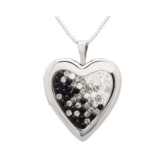 Heart Locket, Black and White Crystal, Womens