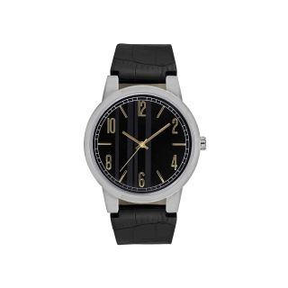 Geneva Mens Textured Dial Watch, Black/Gold