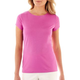 LIZ CLAIBORNE Short Sleeve Scoopneck Silk Top, Rose Radiance