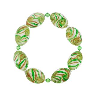 Bridge Jewelry Silver Plated Green Oval Glass Bead Stretch Bracelet
