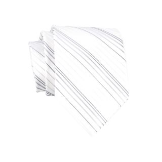Stafford Fine Stripe Silk Tie, White/Silver, Mens