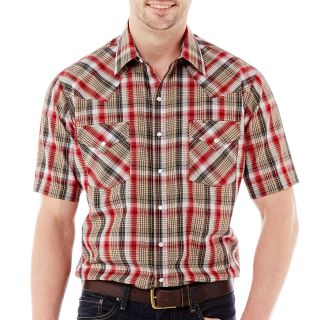 Ely Cattleman Short Sleeve Plaid Snap Shirt Big and Tall, Red, Mens