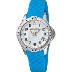 Wenger Ladies Squadron Analog Watch   White Dial/Blue Silicone Rubber Strap