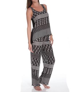 Josie by Natori Sleepwear W96120 Total Eclipse Printed Challis Tank Pajama Set
