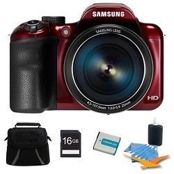 Samsung WB1100F 16.2MP 720p HD Video Smart Digital Camera Red 16GB Kit