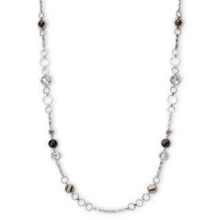 Metallic Glass Bead Link Necklace, Grey