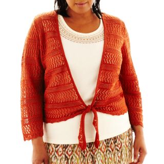 Alfred Dunner Birds of Paradise Crochet Layered Top, Paprika, Womens