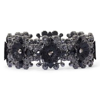 Jet Crystal Flower Stretch Bracelet, Black
