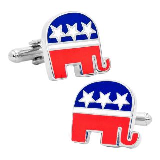 Republican Elephant Cufflinks, Silver, Mens