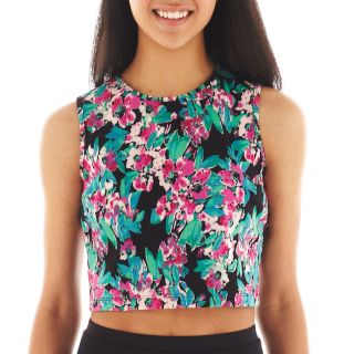 I Heart Ronson I Heart Ronson Scuba Crop Top, Hydrangea Print, Womens