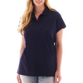 LIZ CLAIBORNE Short Sleeve Polo Shirt   Plus, Blue