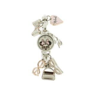 Disney Minnie Mouse Silver Charm Bracelet Watch, Womens