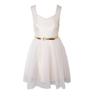 Ivory and Gold Foil Belted Dress   Girls 6 16 and Plus, Girls