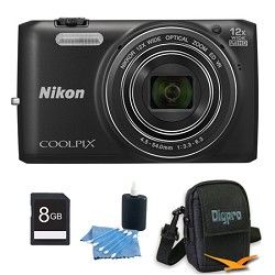 Nikon COOLPIX S6800 16MP 1080p HD Video Digital Camera Black 8GB Kit