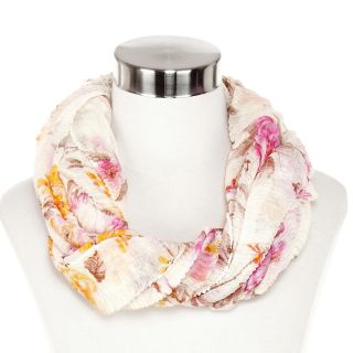 Floral Ruched Infinity Scarf, Orange, Womens