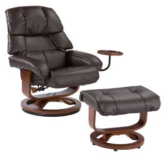 Cafe Brown Leather Recliner and Ottoman