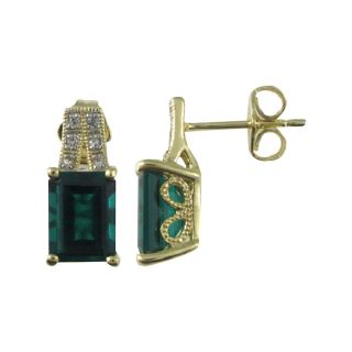 Lab Created Emerald/Sapphire Earrings 14K/Sterling, White, Womens