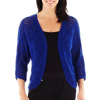 Lark Lane Geometric Chic Open Front Cardigan Sweater, Blue, Womens
