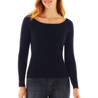 Scoopneck Cable Sweater   Petite, Darkest Sky, Womens