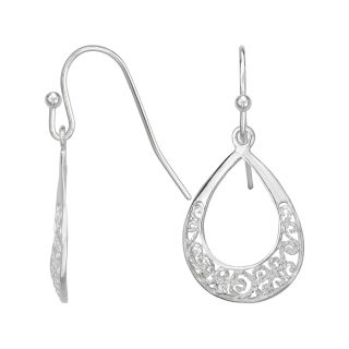 Bridge Jewelry Sterling Silver Filigree Open Teardrop Earrings