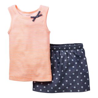 Carters Striped and Chambray Dot Skort Set   Girls newborn 24m, Orange, Orange