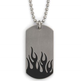Mens Flame Dog Tag Stainless Steel, Grey