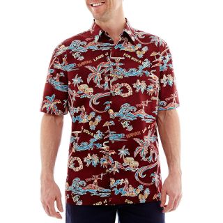 Island Shores Short Sleeve Button Front Shirt, Burgundy, Mens