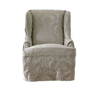 Sure Fit Matelassé Damask Wing Chair Slipcover, Linen