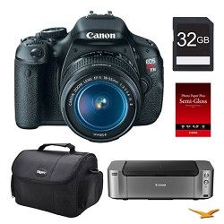 Canon EOS T3i DSLR Camera 18 55mm Lens, 32GB, Printer Bundle
