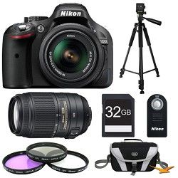 Nikon D5200 Black 32 GB SLR Camera with 18 55mm & 55 300mm VR Lens and Filters B