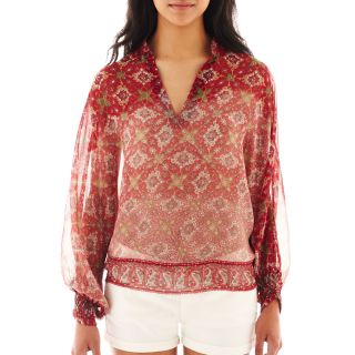 Mng By Mango Ombré Print Peasant Blouse, Red