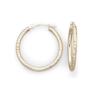 10K Gold Diamond Cut Hoop Earrings, Womens