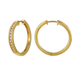 Closeout 14K Gold Over Silver 1/2 CT. T.W. Diamond Hoop Earrings, Yellow,