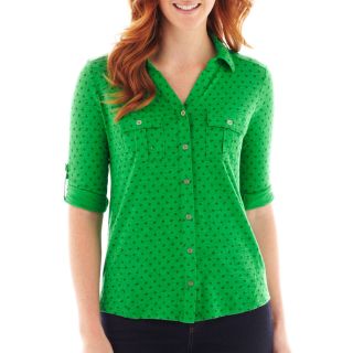 LIZ CLAIBORNE 3/4 Sleeve Knit Shirt, Fern Leaf Multi, Womens
