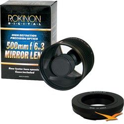 Rokinon 500mm F6.3 Mirror Lens for Canon EOS (Black Body)   ED500M B + T2 EOS