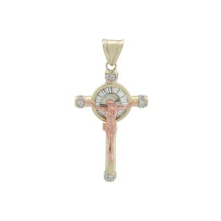 Cubic Zirconia 10K Tri Color Gold Crucifix Charm