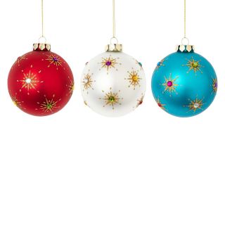 MARTHA STEWART MarthaHoliday Merry and Bright Set of 3 Glass Starry Ball