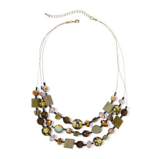 Green Bead & Shell 3 Row Illusion Necklace