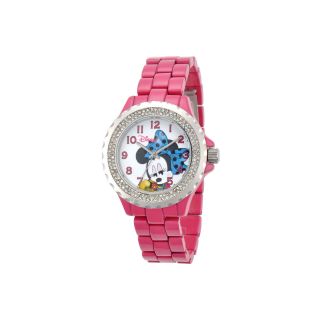 Disney Minnie Mouse Womens Pink Enamel Watch with Crystals