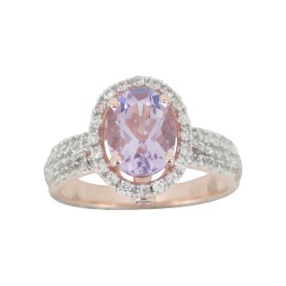 Rose Gold Plated Genuine Amethyst & Lab Created White Sapphire Ring, Womens