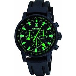 Wenger Mens Swiss Raid Commando Watch   Black and Green Dial/Black Rubber Strap