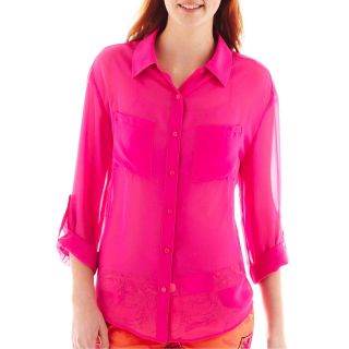 Decree Button Front Roll Tab Shirt, Pink
