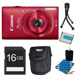 Canon PowerShot ELPH 130 IS Red 16MP Digital Camera 16GB Bundle